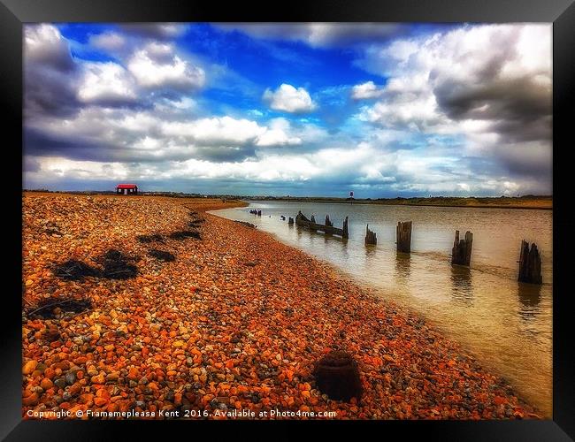 Rye harbour nature reserve with the lonely beach h Framed Print by Framemeplease UK