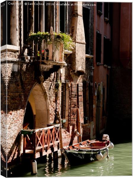 Boat moored on a Canal, Venice Canvas Print by Ian Collins