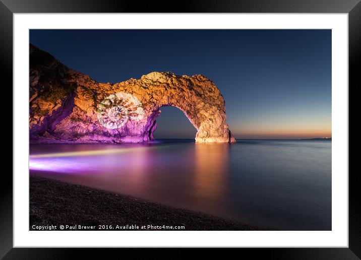 Durdle Door at Night with Illumination Framed Mounted Print by Paul Brewer
