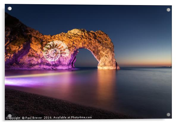Durdle Door at Night with Illumination Acrylic by Paul Brewer