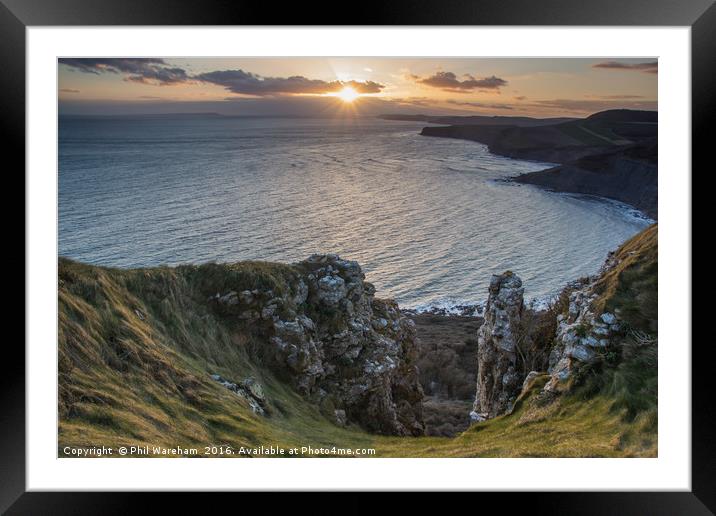 Clifftop Sunset Framed Mounted Print by Phil Wareham