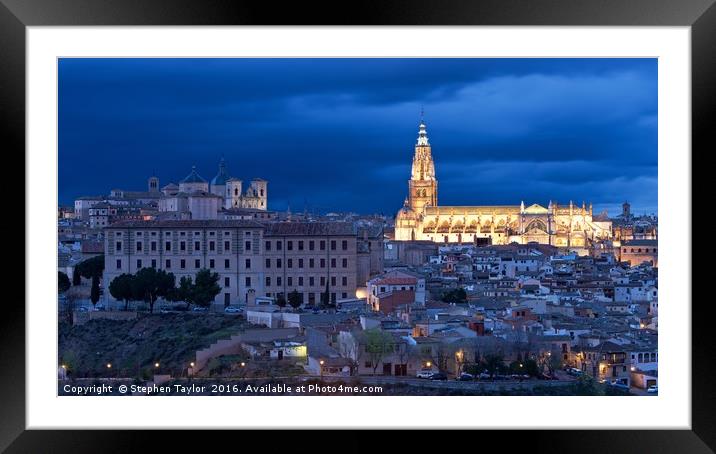 Toledo Cathedral at night Framed Mounted Print by Stephen Taylor