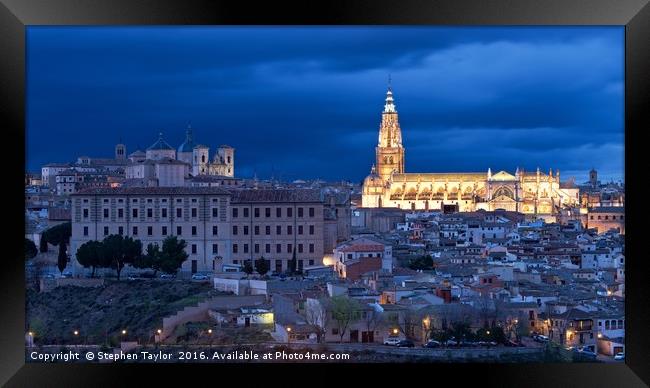 Toledo Cathedral at night Framed Print by Stephen Taylor