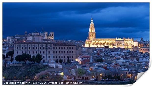 Toledo Cathedral at night Print by Stephen Taylor