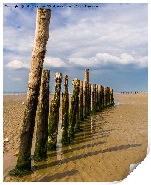 Mid Beach Breakwater at West Wittering Print by colin chalkley