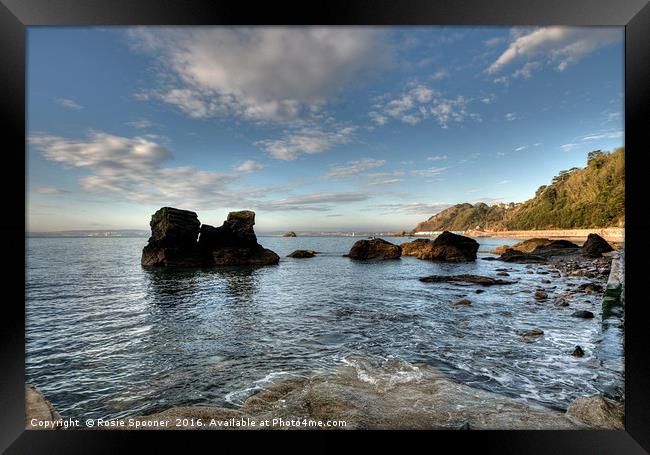 Rocky View at the end of Meadfoot Beach Torquay Framed Print by Rosie Spooner