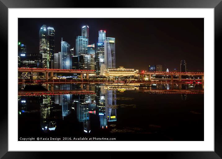Glittering Singapore Skyline Framed Mounted Print by Kasia Design