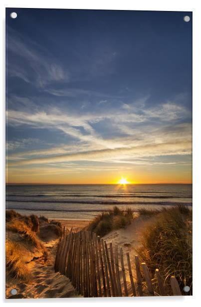 Croyde Bay sunset North Devon Acrylic by Dave Wilkinson North Devon Ph