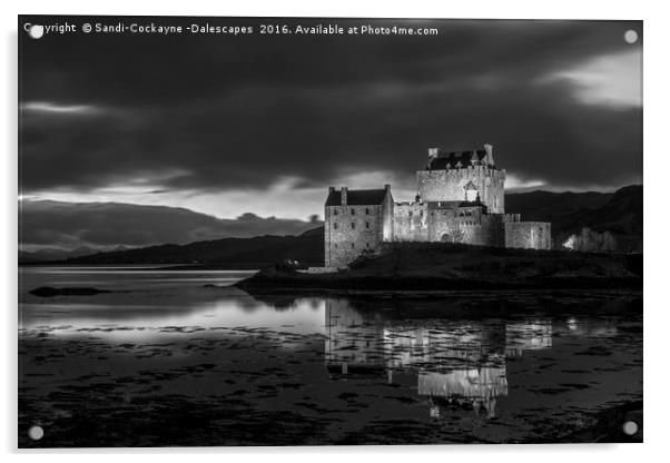 Eilean Donan Castle - Monochrome Acrylic by Sandi-Cockayne ADPS
