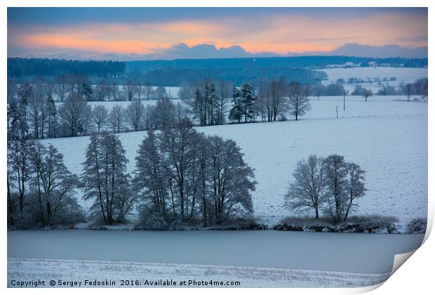 Winter landscape in Czech Republic Print by Sergey Fedoskin