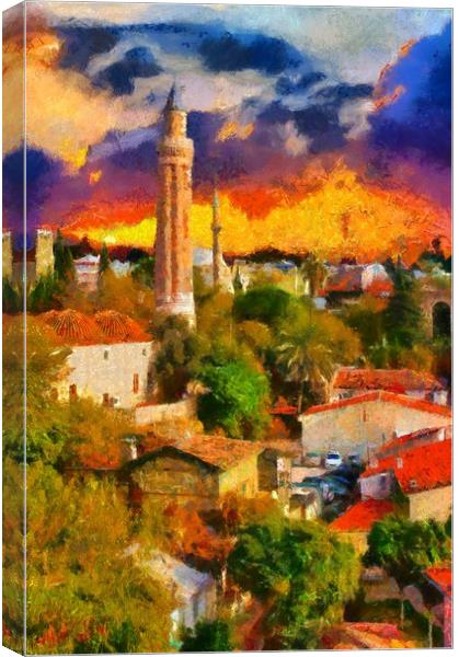 A digital painting of a View of Kaleici Antalya Tu Canvas Print by ken biggs