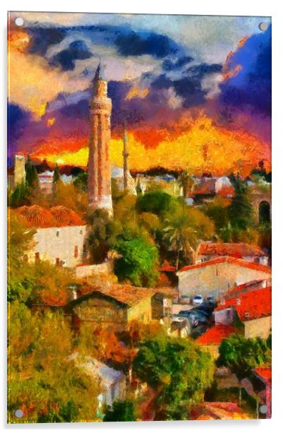 A digital painting of a View of Kaleici Antalya Tu Acrylic by ken biggs
