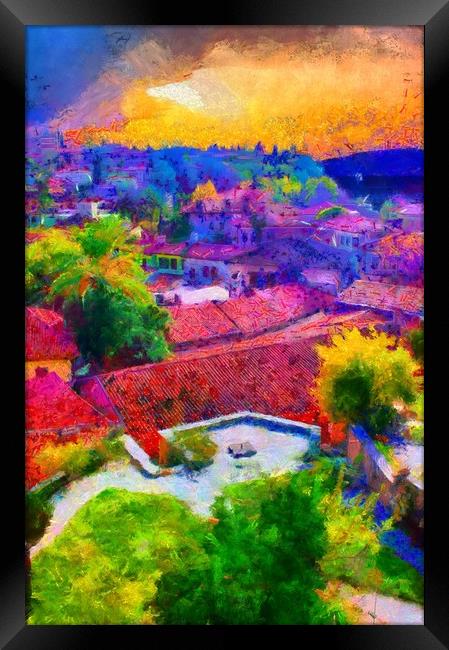 A digital painting of a View of Kaleici Antalya Tu Framed Print by ken biggs