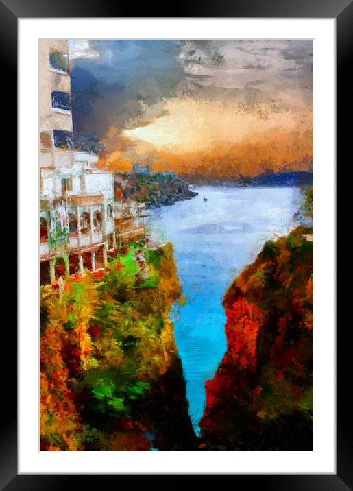 A digital painting of a View of Kaleici Antalya Tu Framed Mounted Print by ken biggs