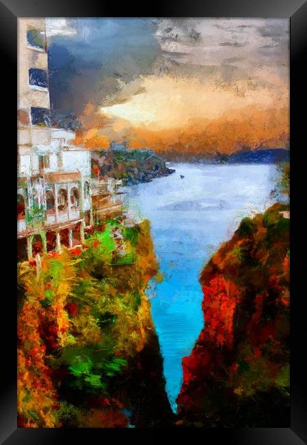 A digital painting of a View of Kaleici Antalya Tu Framed Print by ken biggs