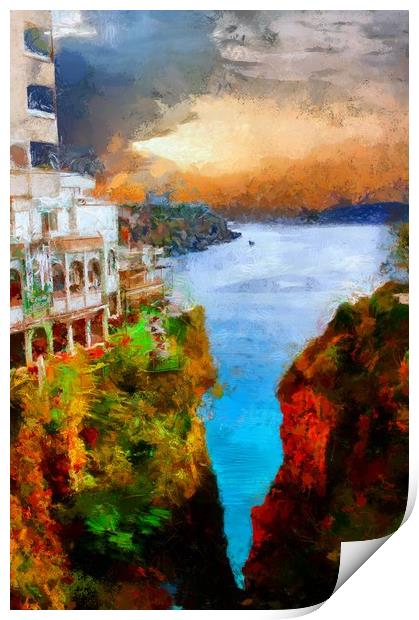A digital painting of a View of Kaleici Antalya Tu Print by ken biggs