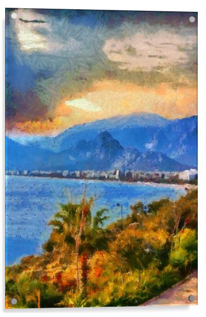 A digital painting of a View of Antalya Turkey Acrylic by ken biggs
