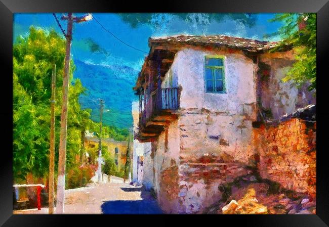 Old Turkish village streets digital painting Framed Print by ken biggs