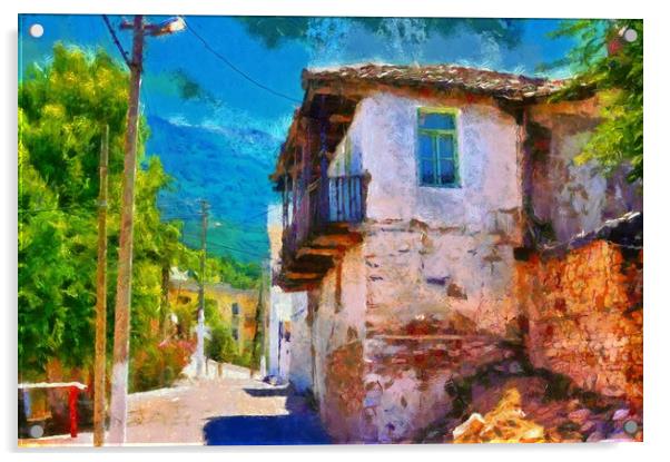 Old Turkish village streets digital painting Acrylic by ken biggs