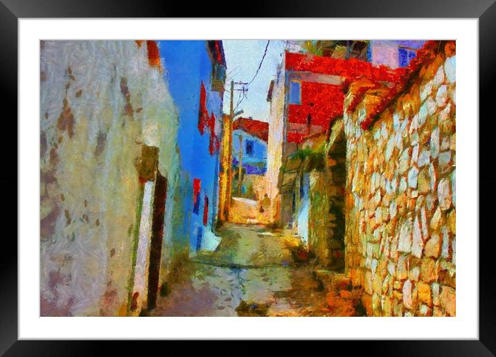 A digital painting of a Rundown Turkish village st Framed Mounted Print by ken biggs