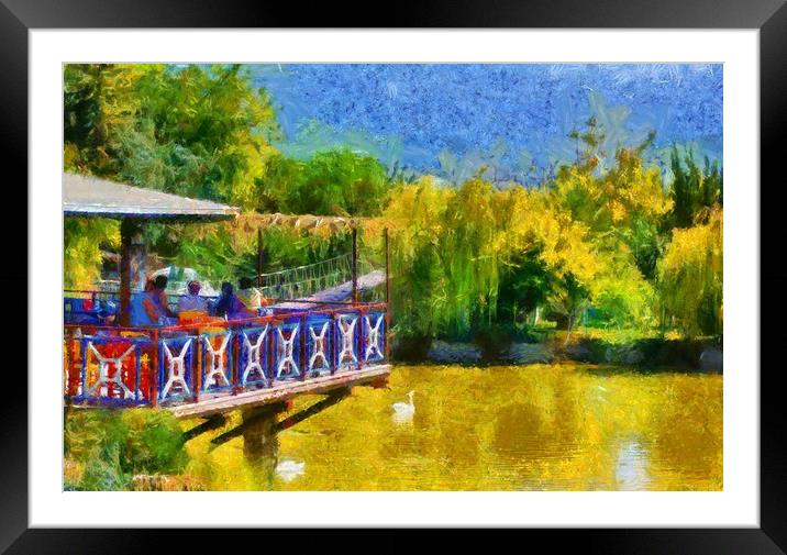 Duck pond and rope bridge digitally painted Framed Mounted Print by ken biggs