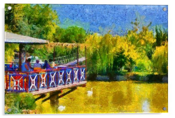 Duck pond and rope bridge digitally painted Acrylic by ken biggs