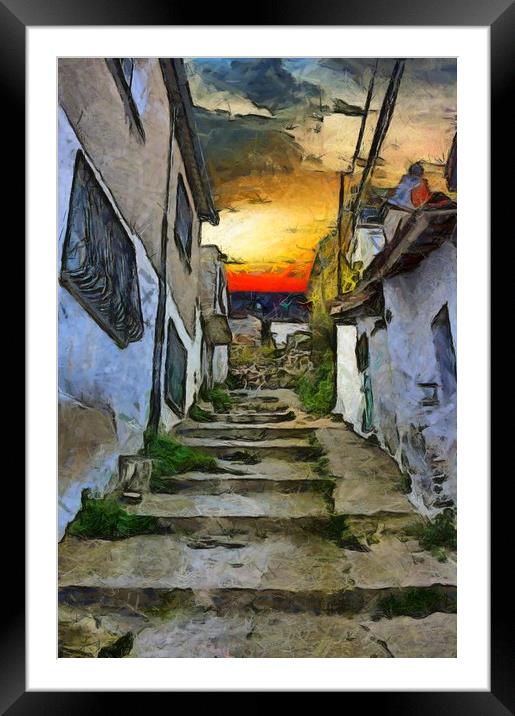 A digital painting of the colorful back streets of Framed Mounted Print by ken biggs