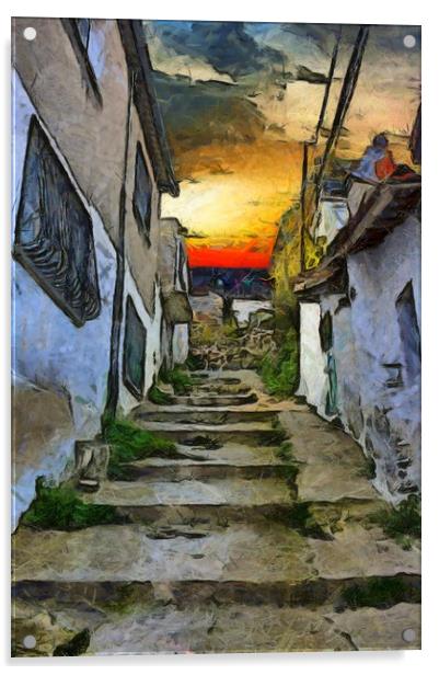 A digital painting of the colorful back streets of Acrylic by ken biggs