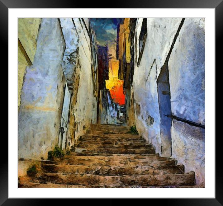 A digital painting of a Rundown Turkish village st Framed Mounted Print by ken biggs