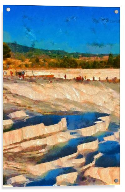 Image in painting style of a View of Pamukkale Tur Acrylic by ken biggs