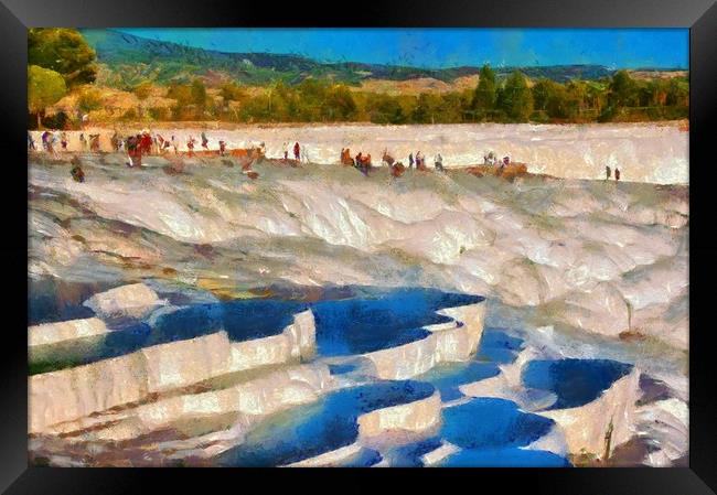 Image in painting style of a View of Pamukkale Tur Framed Print by ken biggs