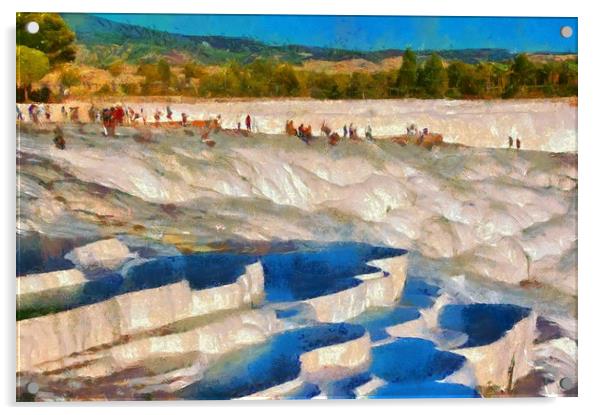 Image in painting style of a View of Pamukkale Tur Acrylic by ken biggs