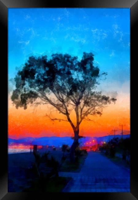 Sunrise on the sea front digital painting Framed Print by ken biggs