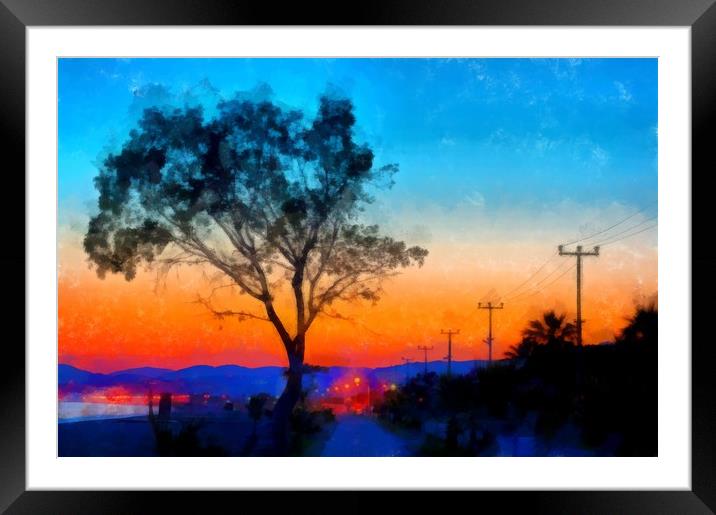 Sunrise on the sea front digital painting Framed Mounted Print by ken biggs