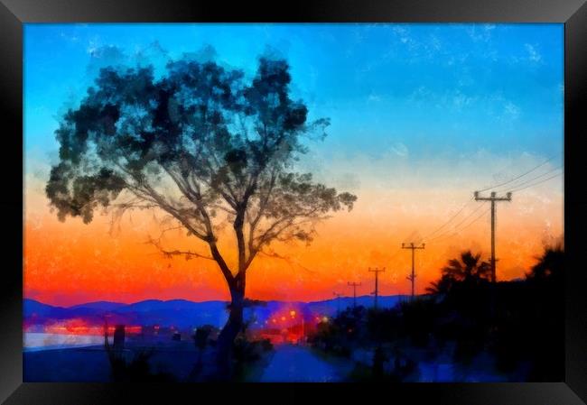 Sunrise on the sea front digital painting Framed Print by ken biggs