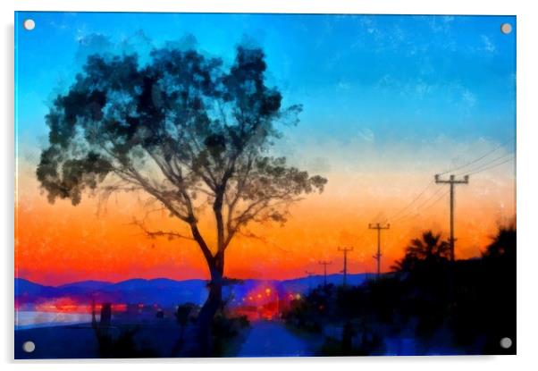 Sunrise on the sea front digital painting Acrylic by ken biggs