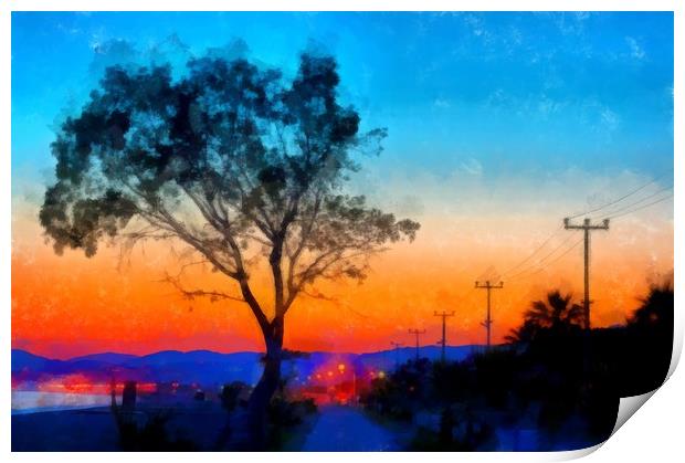Sunrise on the sea front digital painting Print by ken biggs
