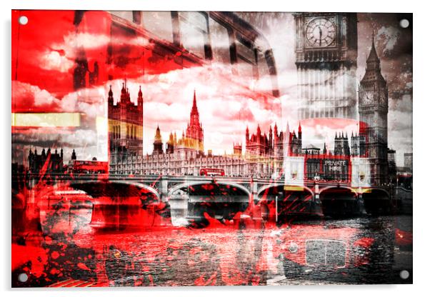 City-Art LONDON Red Bus Composing Acrylic by Melanie Viola