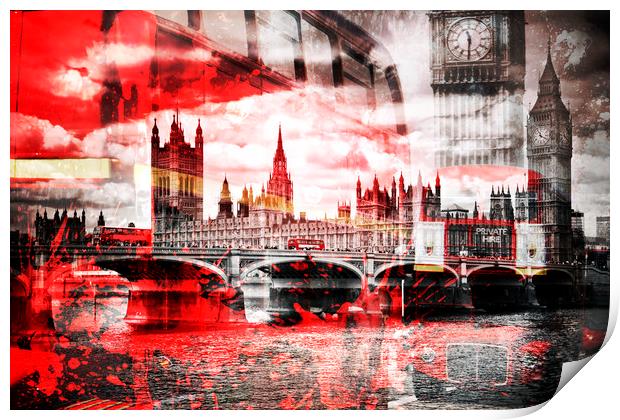 City-Art LONDON Red Bus Composing Print by Melanie Viola