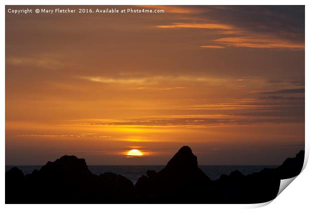 Sunset over Kynance Cove Print by Mary Fletcher