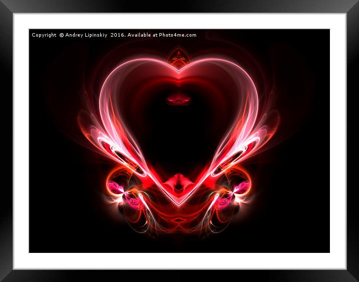 flying heart on a dark background. Abstraction Framed Mounted Print by Andrey Lipinskiy