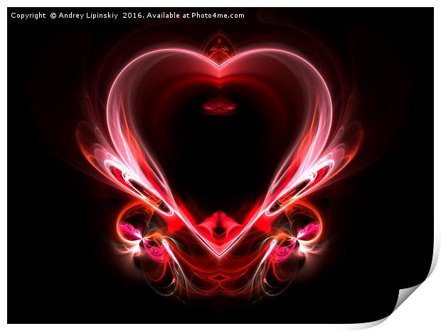 flying heart on a dark background. Abstraction Print by Andrey Lipinskiy