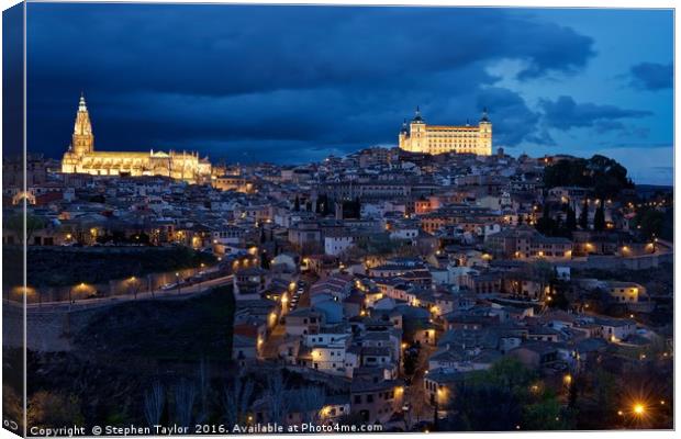 The citadel of Toledo at night Canvas Print by Stephen Taylor