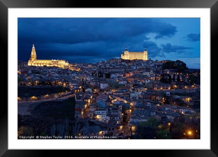 The citadel of Toledo at night Framed Mounted Print by Stephen Taylor
