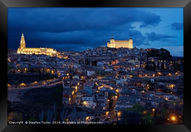 The citadel of Toledo at night Framed Print by Stephen Taylor