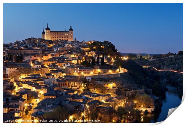 Toledo Alcazar at night Print by Stephen Taylor