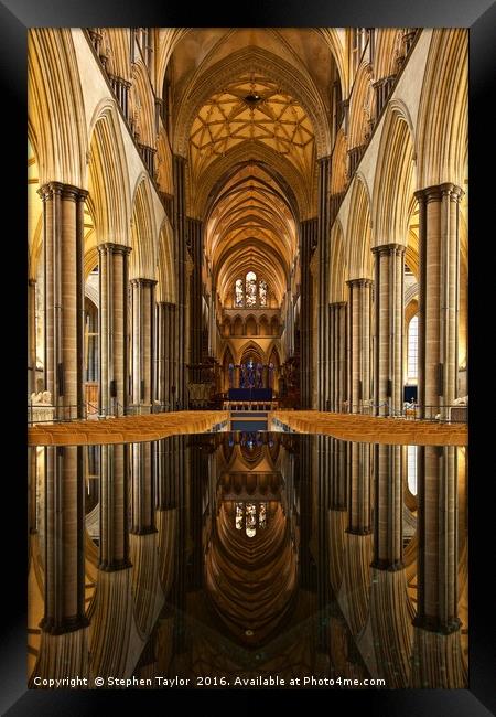 Salisbury Cathedral reflections Framed Print by Stephen Taylor