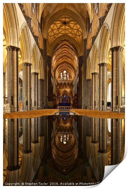 Salisbury Cathedral reflections Print by Stephen Taylor