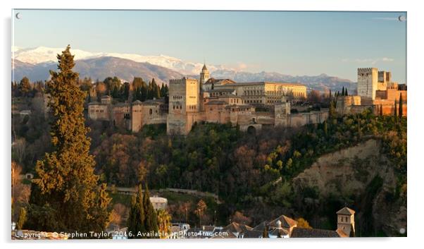 The last of the light at the Alhambra Acrylic by Stephen Taylor