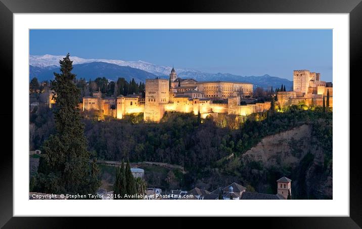 The Alhambra Palace at night Framed Mounted Print by Stephen Taylor